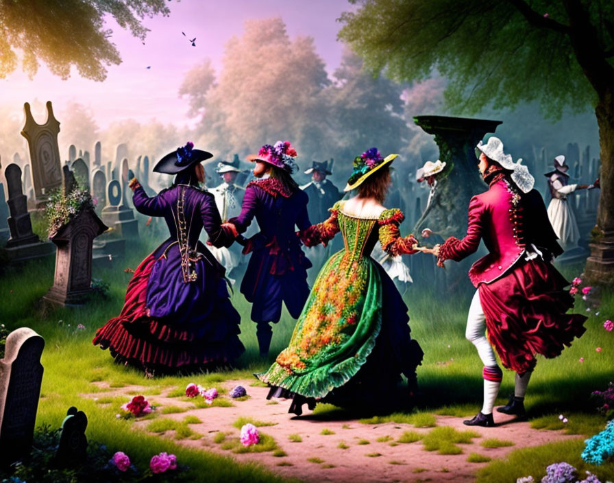 Elaborate 18th-Century Clothing Dance in Cemetery