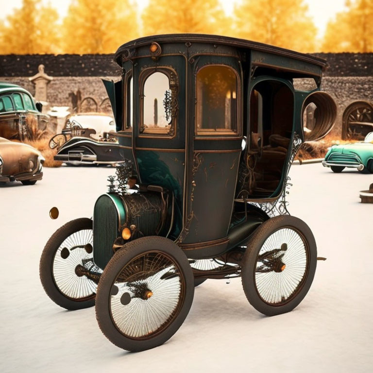 Vintage Carriage with Ornate Details in Sepia Environment