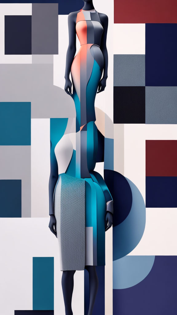 Abstract Mannequin Artwork: Fragmented Body in Geometric Patterned Background