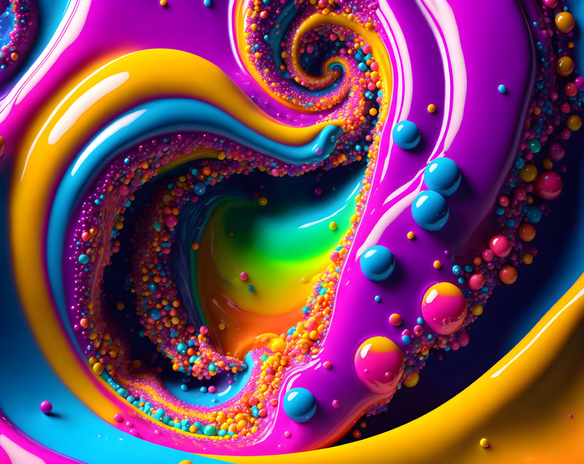 Colorful Swirling Fractal Design with Bright Spheres and Glossy Finish