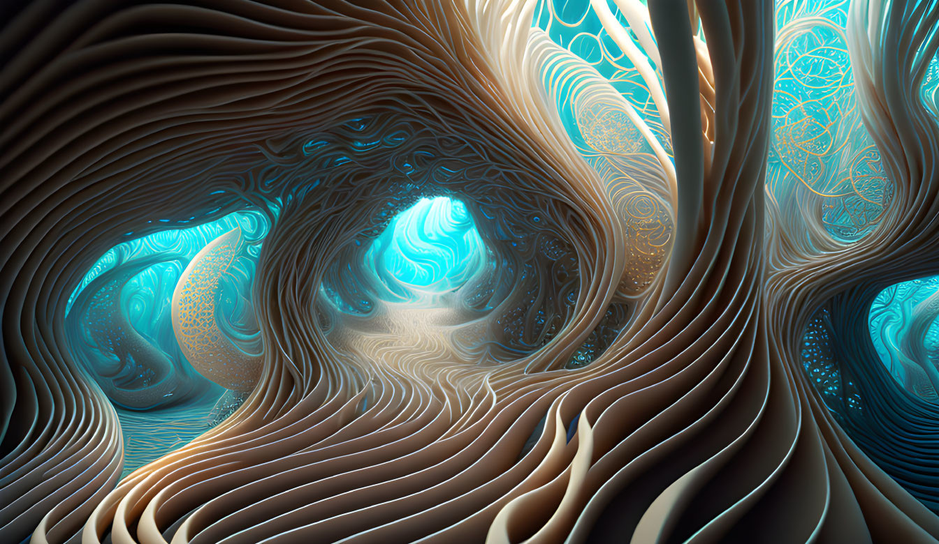 Swirling Blue and Brown Fractal Tunnel Design