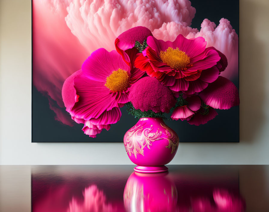 Vibrant Pink Flower Arrangement in Ornate Vase