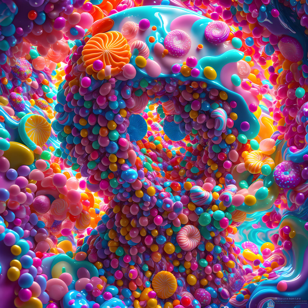 Colorful Psychedelic Digital Art: Swirling Spheres & Organic Shapes