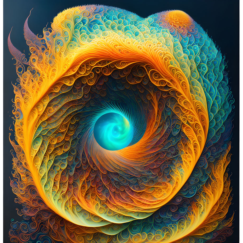 Abstract digital artwork with swirling wave pattern and warm color gradient