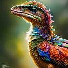 Colorful Mythical Bird with Floral Patterns on Dreamy Background