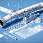 Detailed Mechanical Device Blueprint on Blue Background