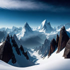 Snowy Mountain Landscape with Sharp Peaks and Valleys