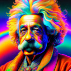 Colorful Portrait of Man Resembling Albert Einstein in Psychedelic Style