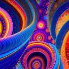 Colorful fractal image with spirals and intricate patterns in blue, orange, and purple.