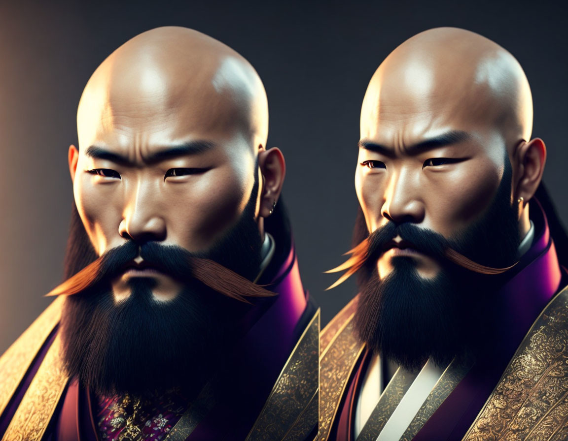 Bearded, Bald Man in Traditional Attire: Digital Artwork Profiles