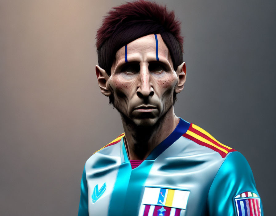 Colorful Soccer Jersey Worn by Humanoid with Elongated Facial Features