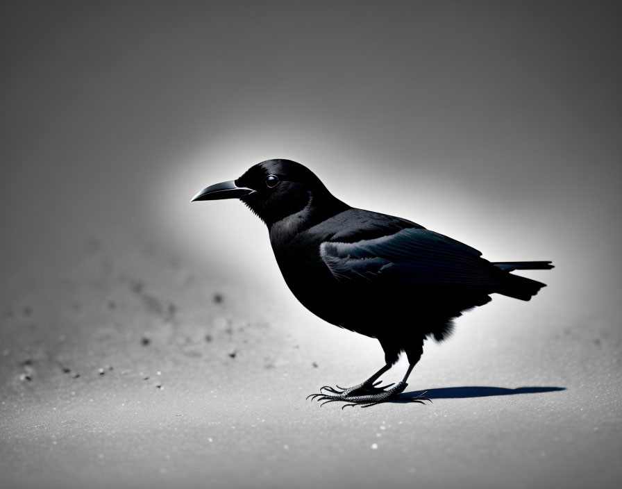 Silhouette of crow casting shadow on textured surface