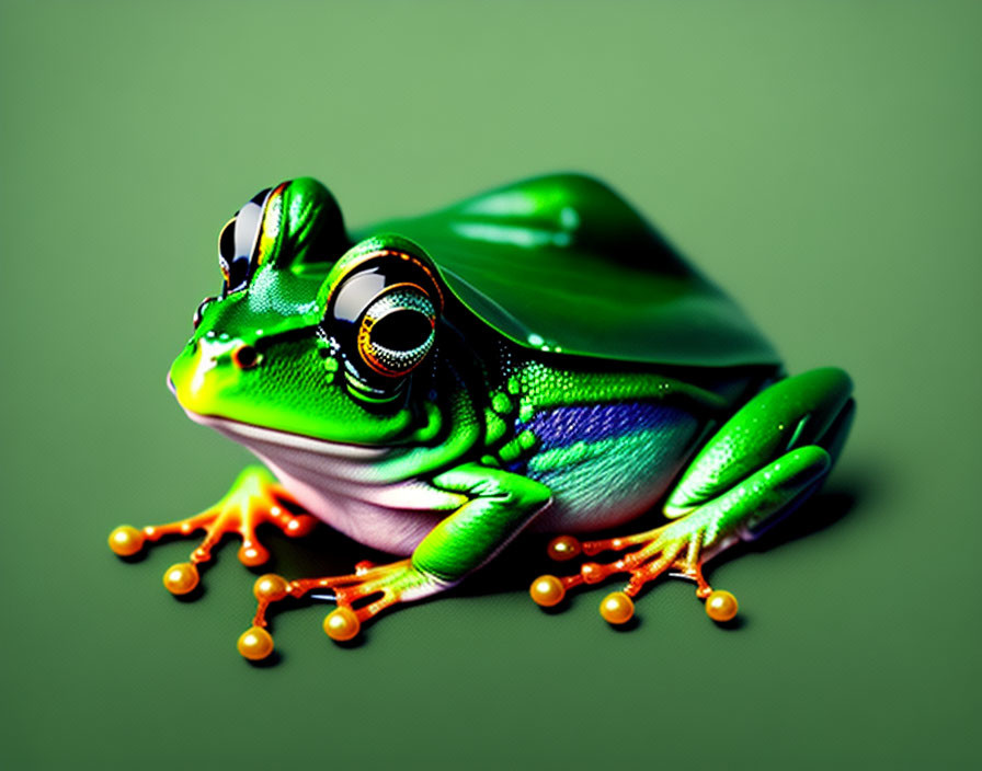 Colorful Illustration of Exaggerated Green Frog Features