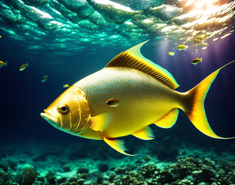 Colorful Yellow Fish Swimming Among Sunlit Ocean Beams