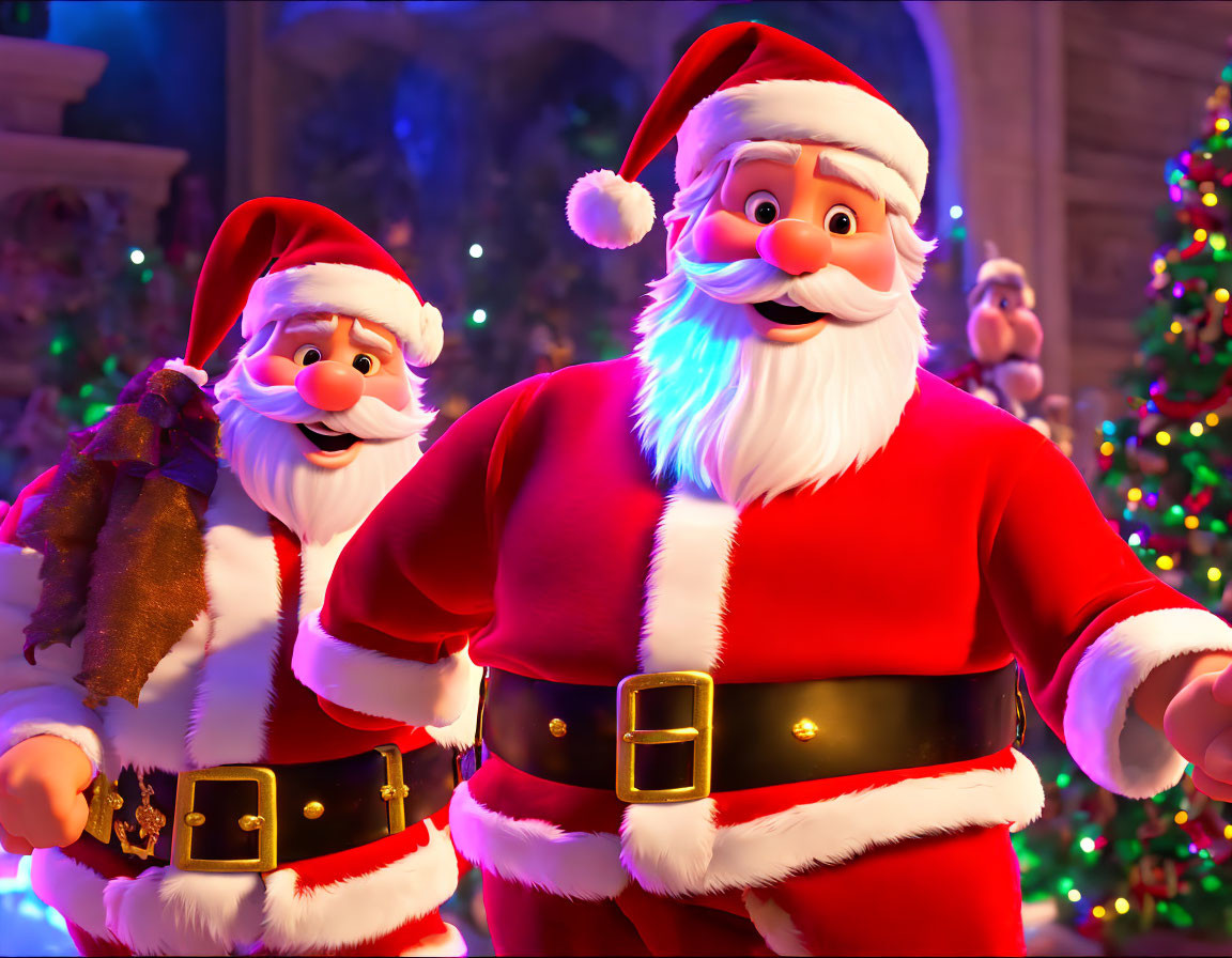 Animated Santa Claus Figures in Festive Christmas Setting