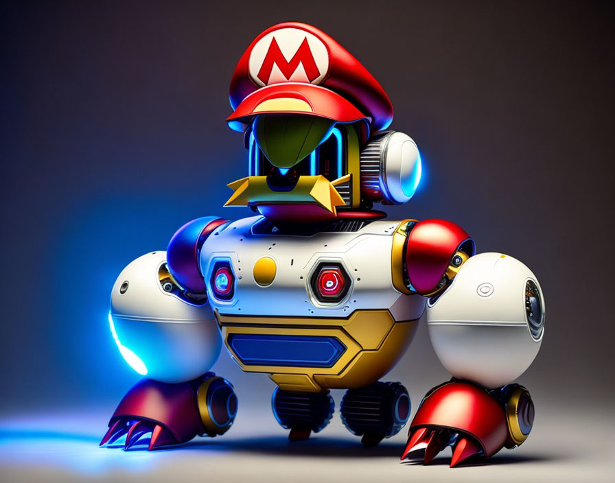 Stylized 3D robot illustration with Mario-inspired design