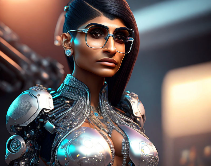 Female Cyborg with Human-like Face and Advanced Mechanical Components