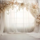 Luxurious Interior with White Draped Curtains and Floral Decorations