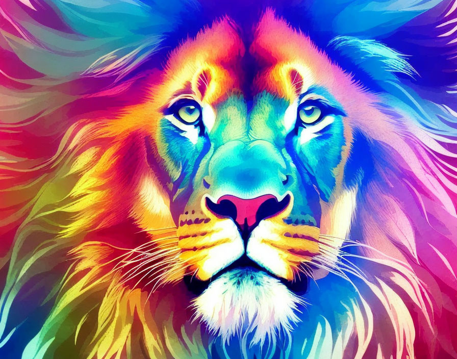 Colorful Lion Face Artwork with Blues, Purples, Reds, and Yellows