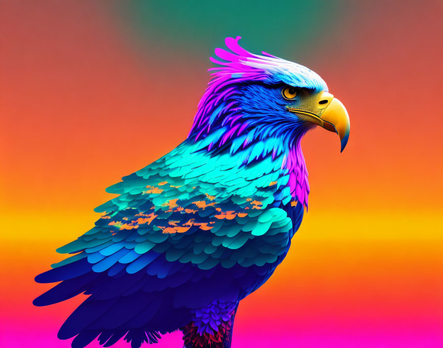 Colorful Eagle Illustration on Rainbow Background