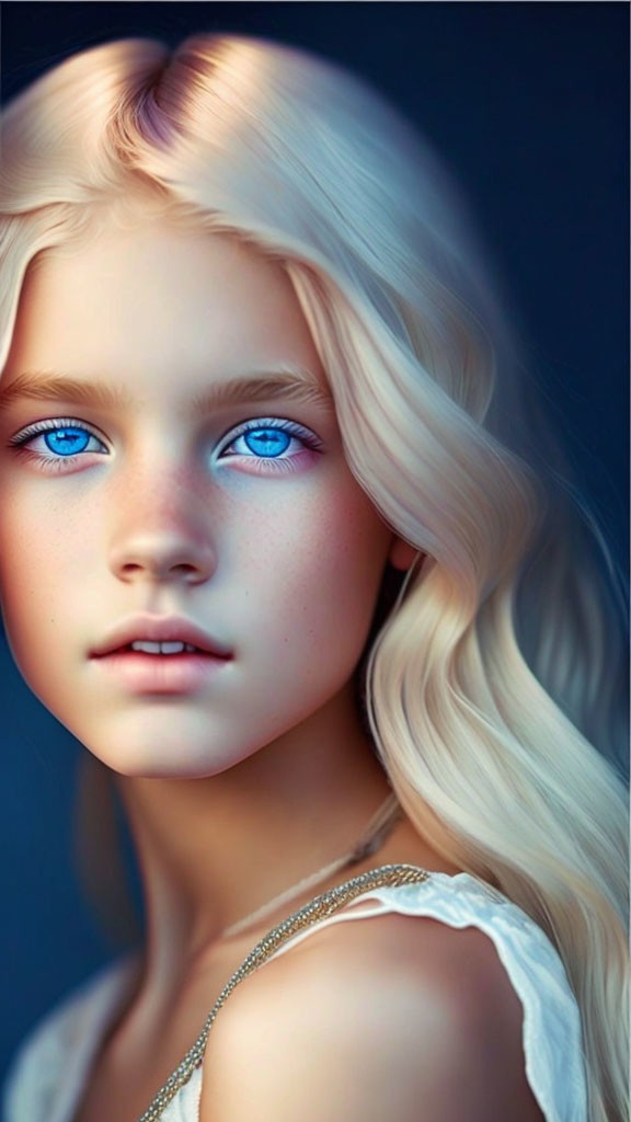 Young Girl Portrait: Blue Eyes, Fair Skin, Curly Blonde Hair