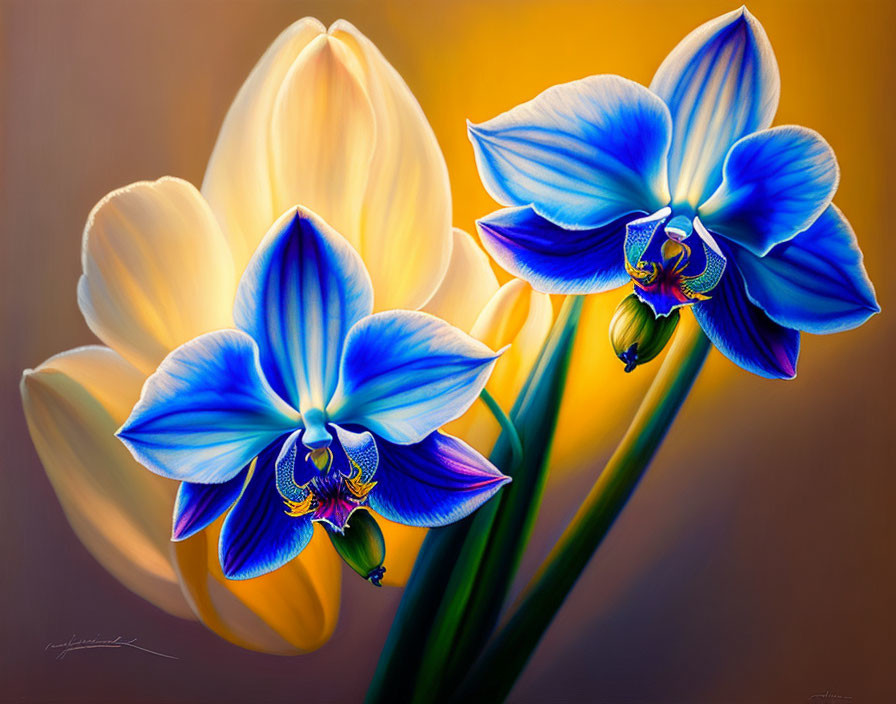 Colorful Orchid Painting with Rich Gradients and Soft Lighting