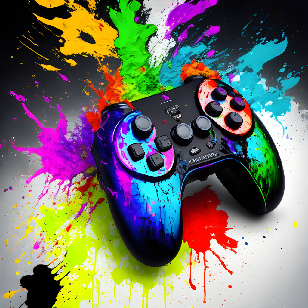 Colorful Paint Splashes Frame Game Controller