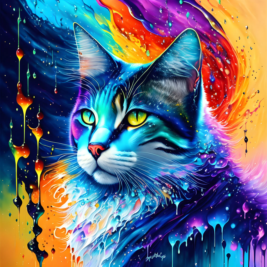 Colorful Cat Artwork with Swirling Vivid Colors