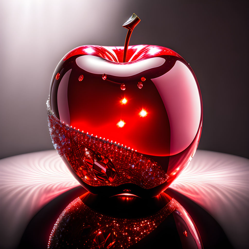 Shiny red apple with sparkling peel on gradient backdrop