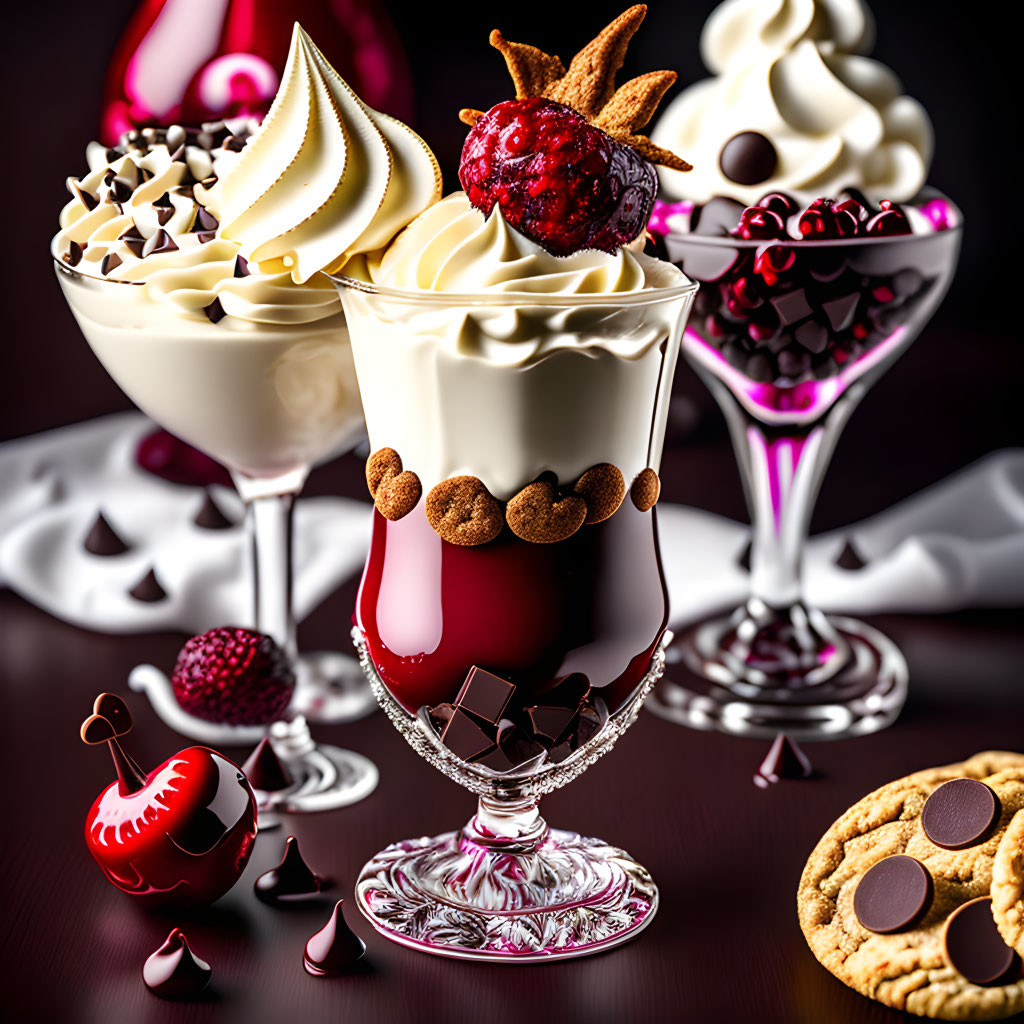 Layered Cream and Berries Dessert in Elegant Glasses