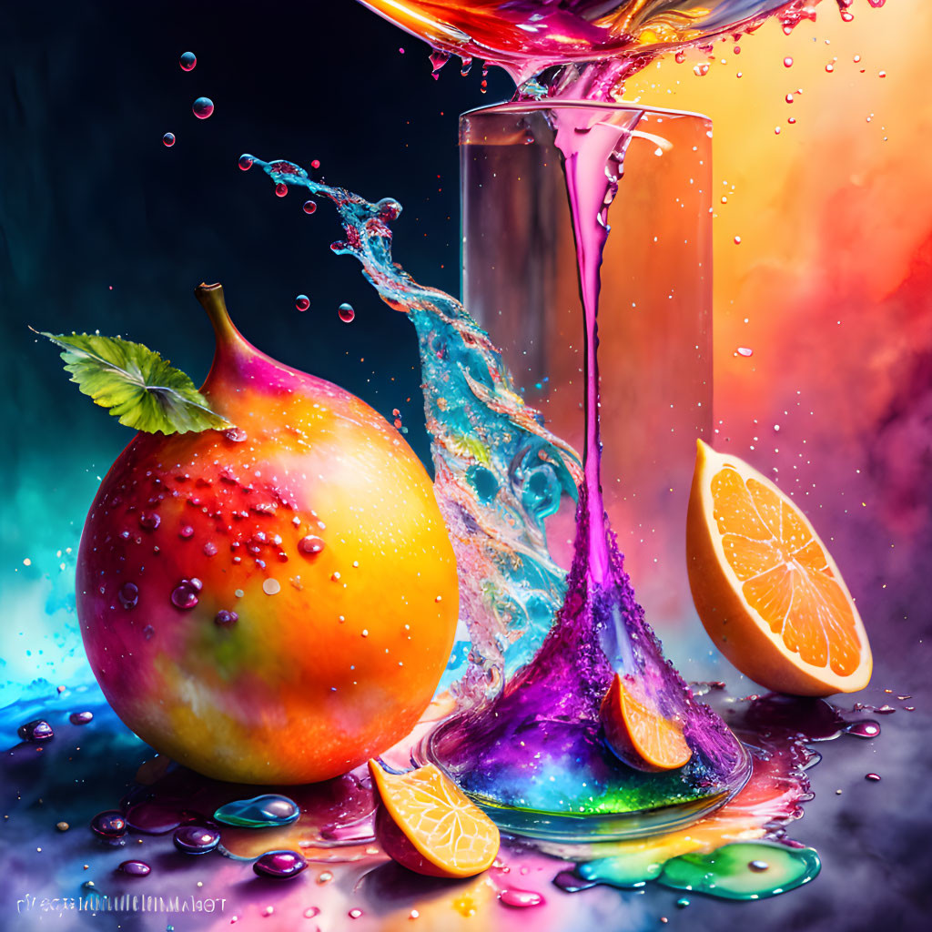 Colorful Still Life with Fruit, Cocktail Glass, and Citrus Slices