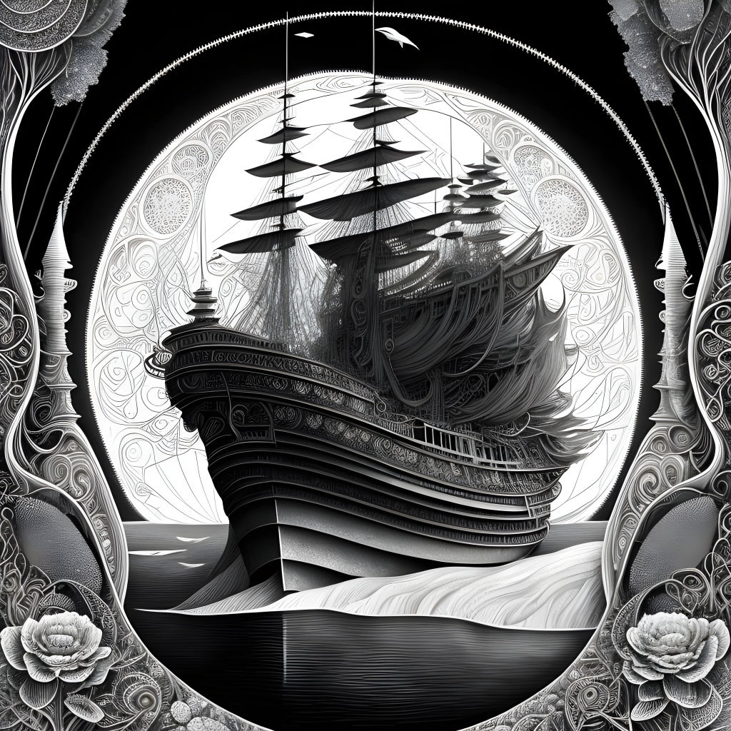 Grey black ship