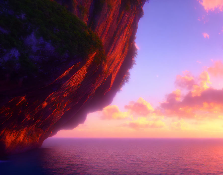 Majestic cliff at sunset overlooking calm ocean