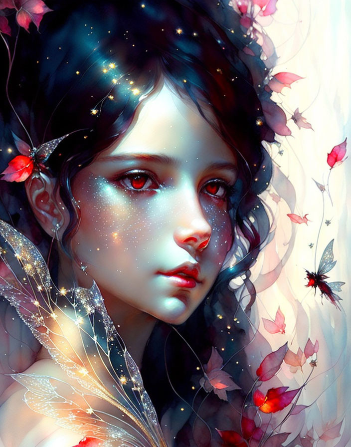 Young girl with galaxy-themed makeup and mystical aura in digital artwork