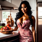 Woman in Glittery Dress in Kitchen with Food and Utensils