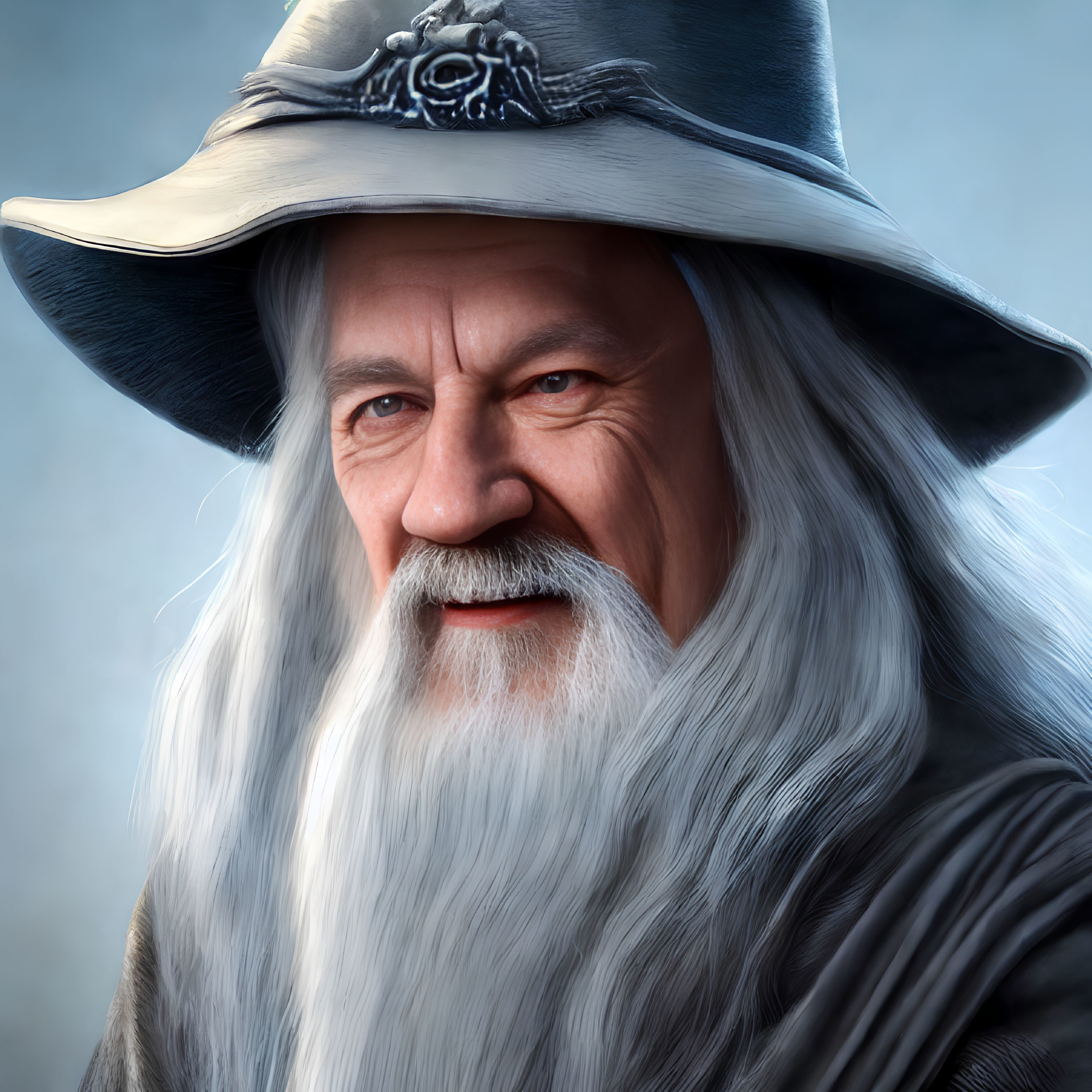 Elderly man with long white beard in wizard's hat