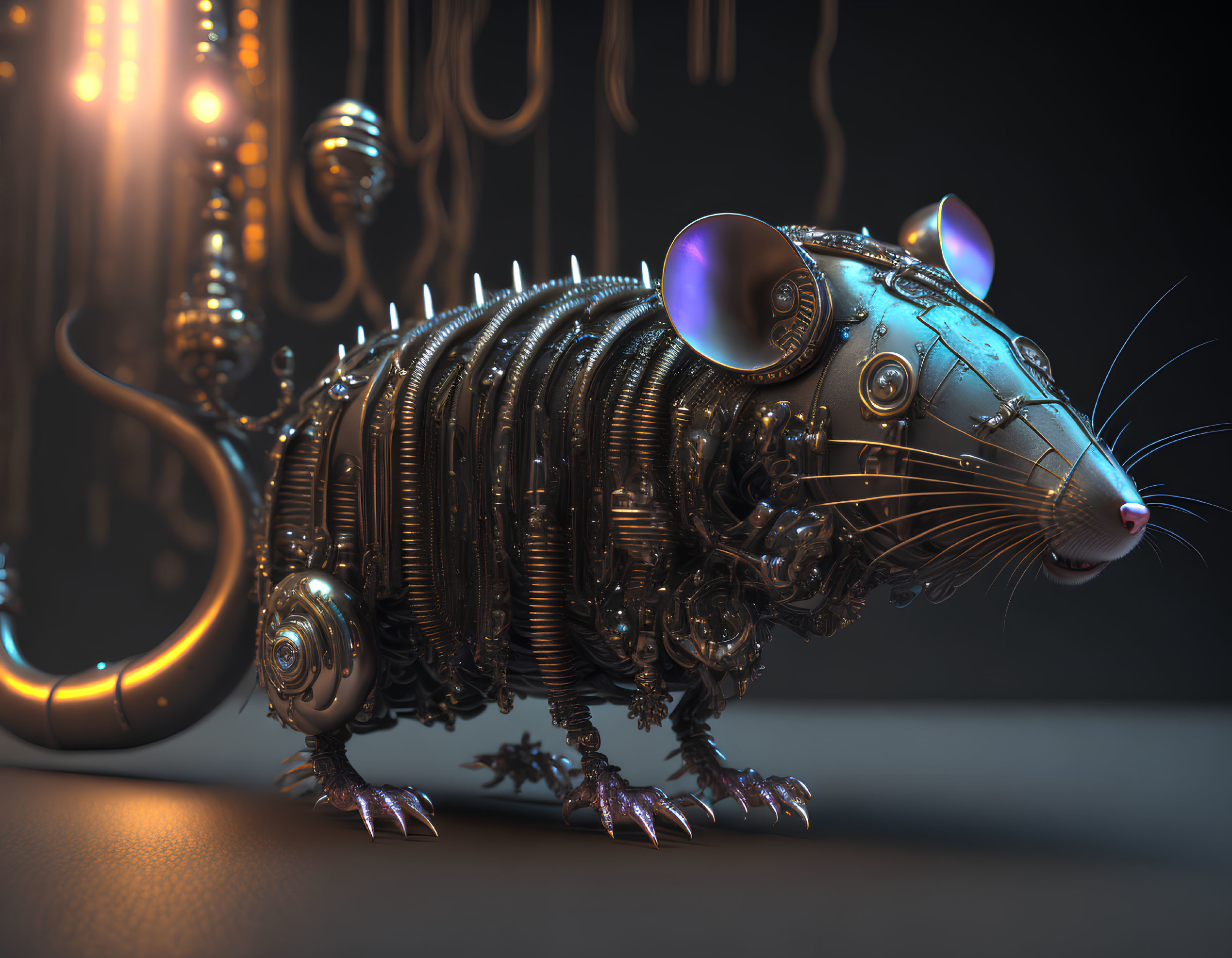 Mechanized Rat 3D Illustration with Glowing Blue Eyes