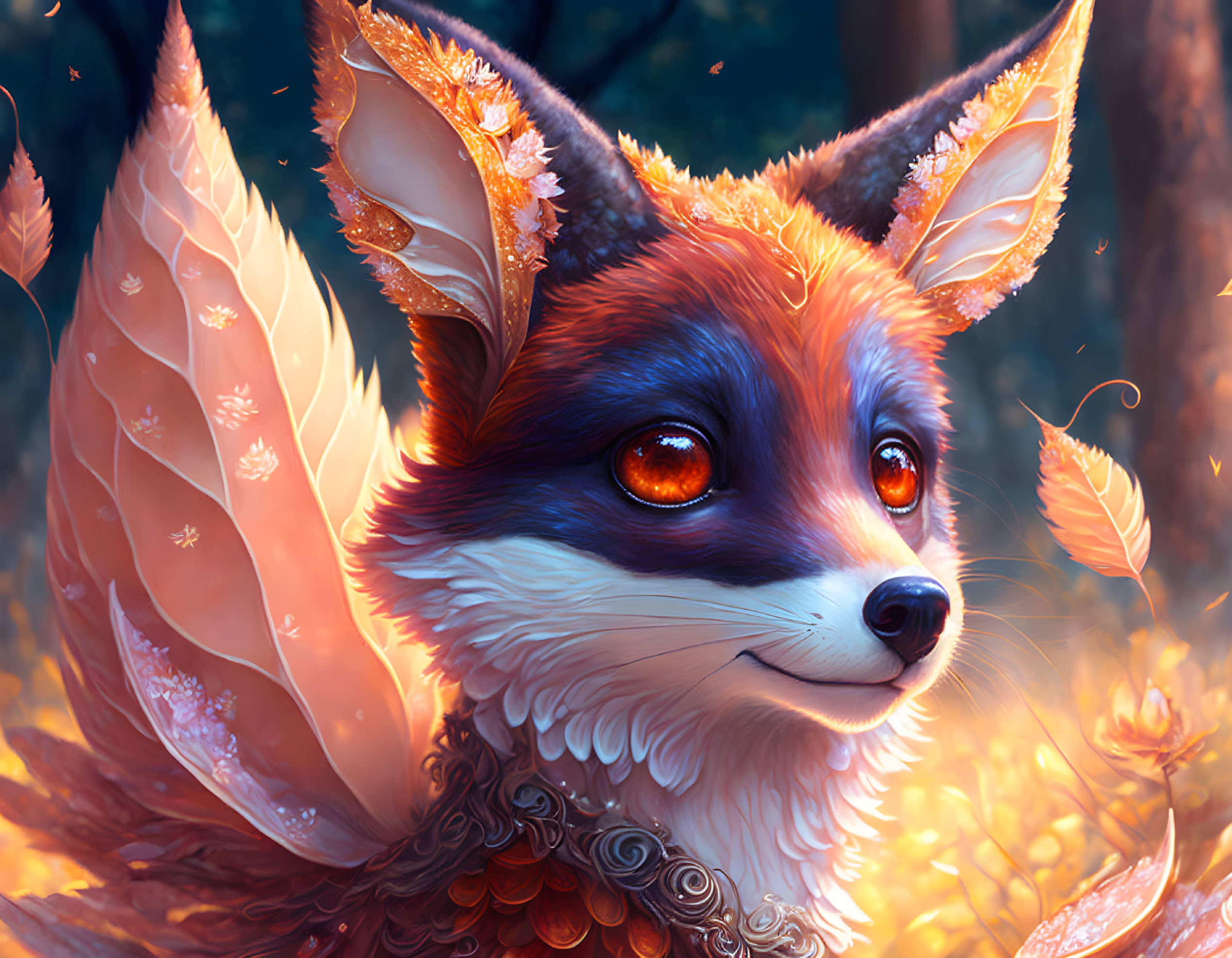 Vibrant fox illustration with glowing, leaf ears