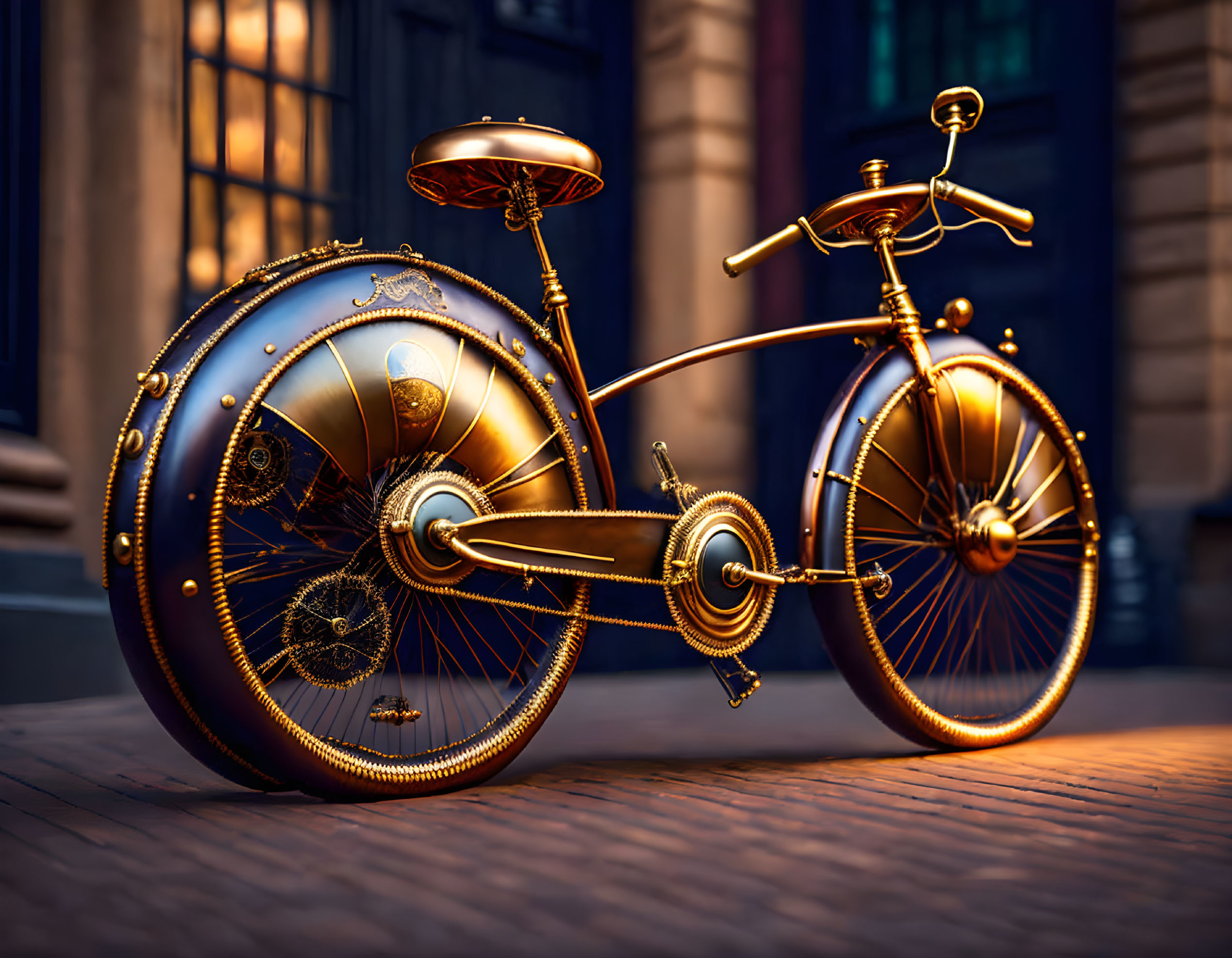 Steampunk-inspired ornate bicycle with intricate gears and metallic designs