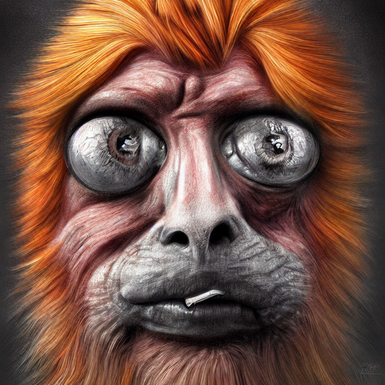 Orangutan illustration with contemplative expression and thermometer