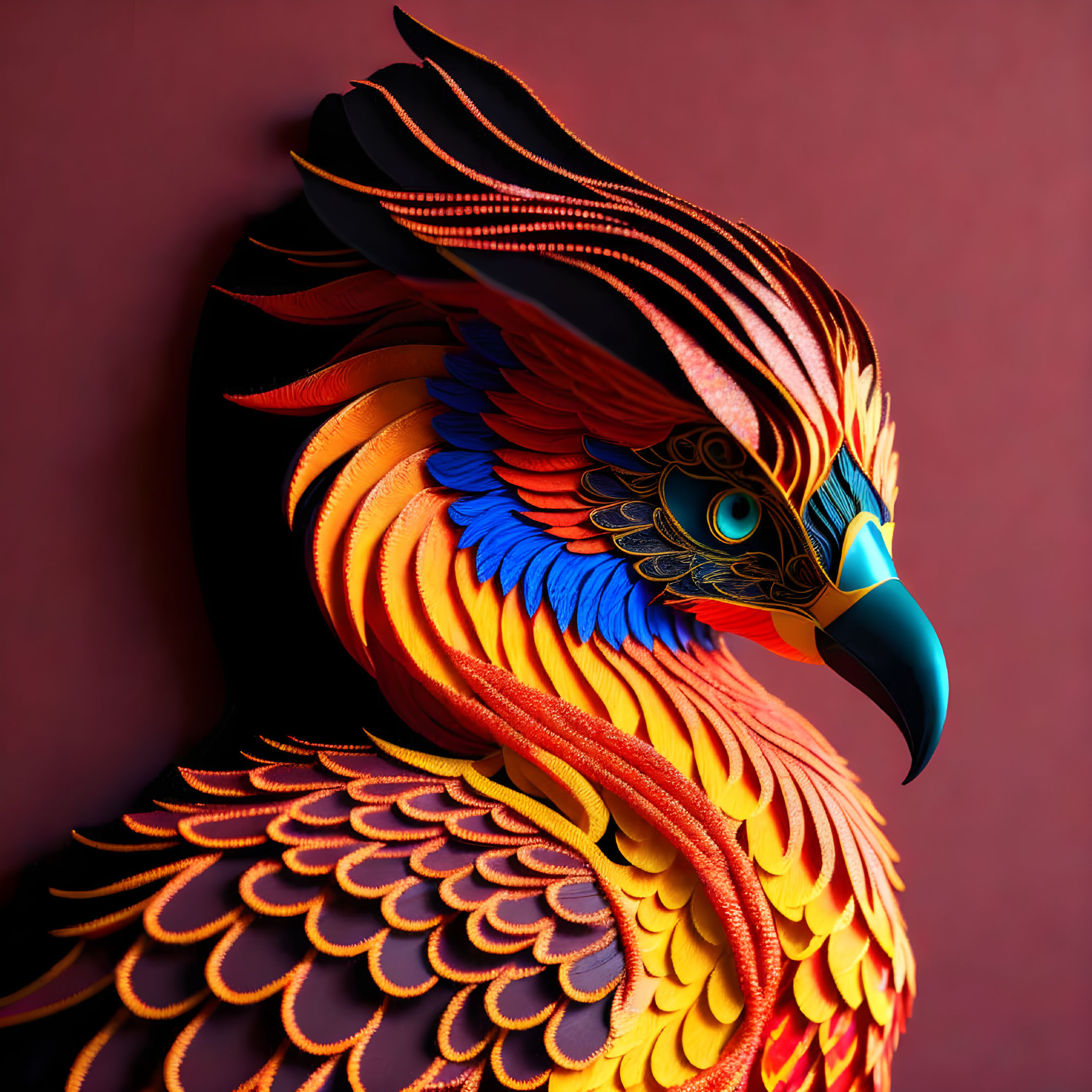 Intricate Paper Art Sculpture of Colorful Bird Feathers