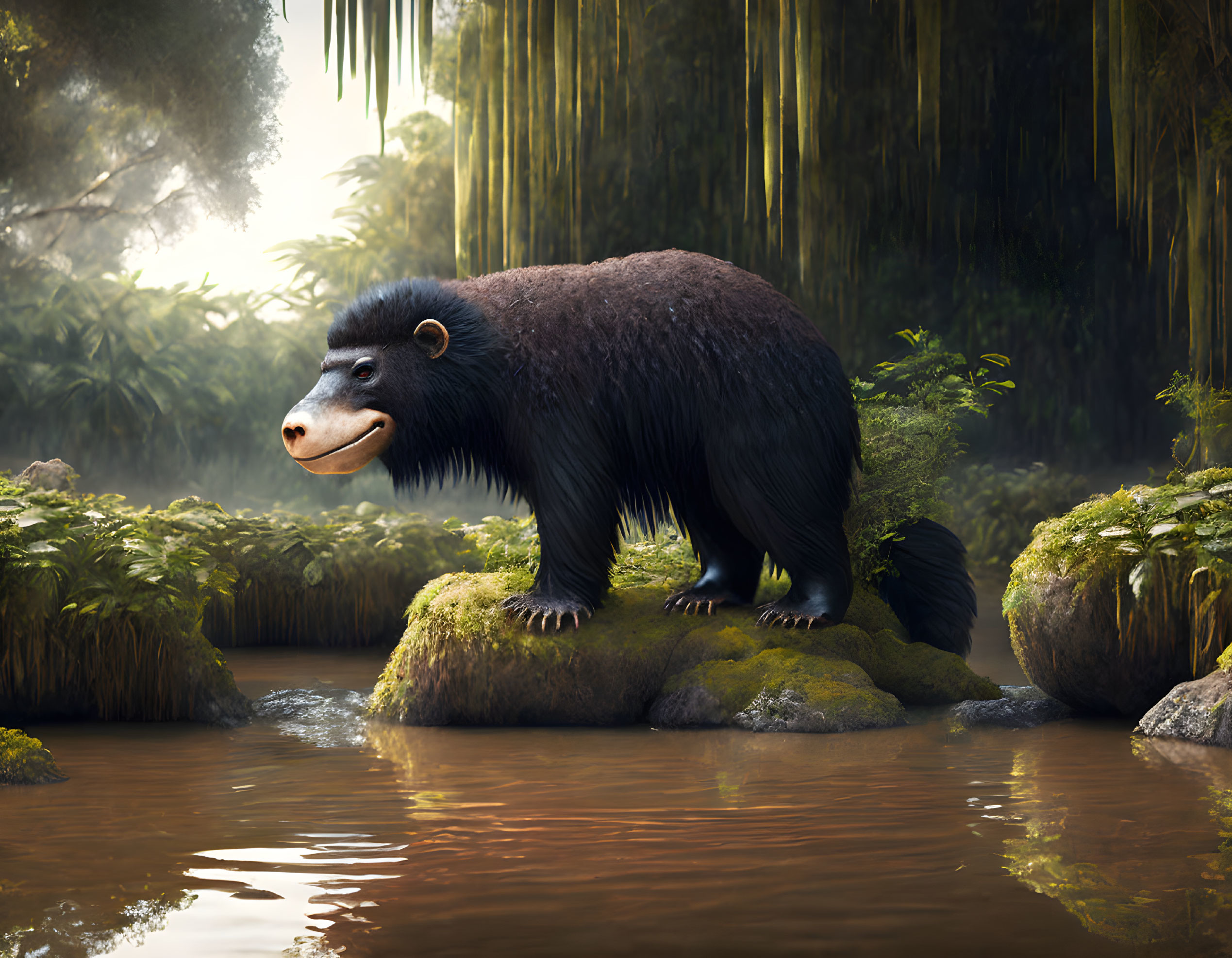 Large Bear-Like Creature in Prehistoric Scene