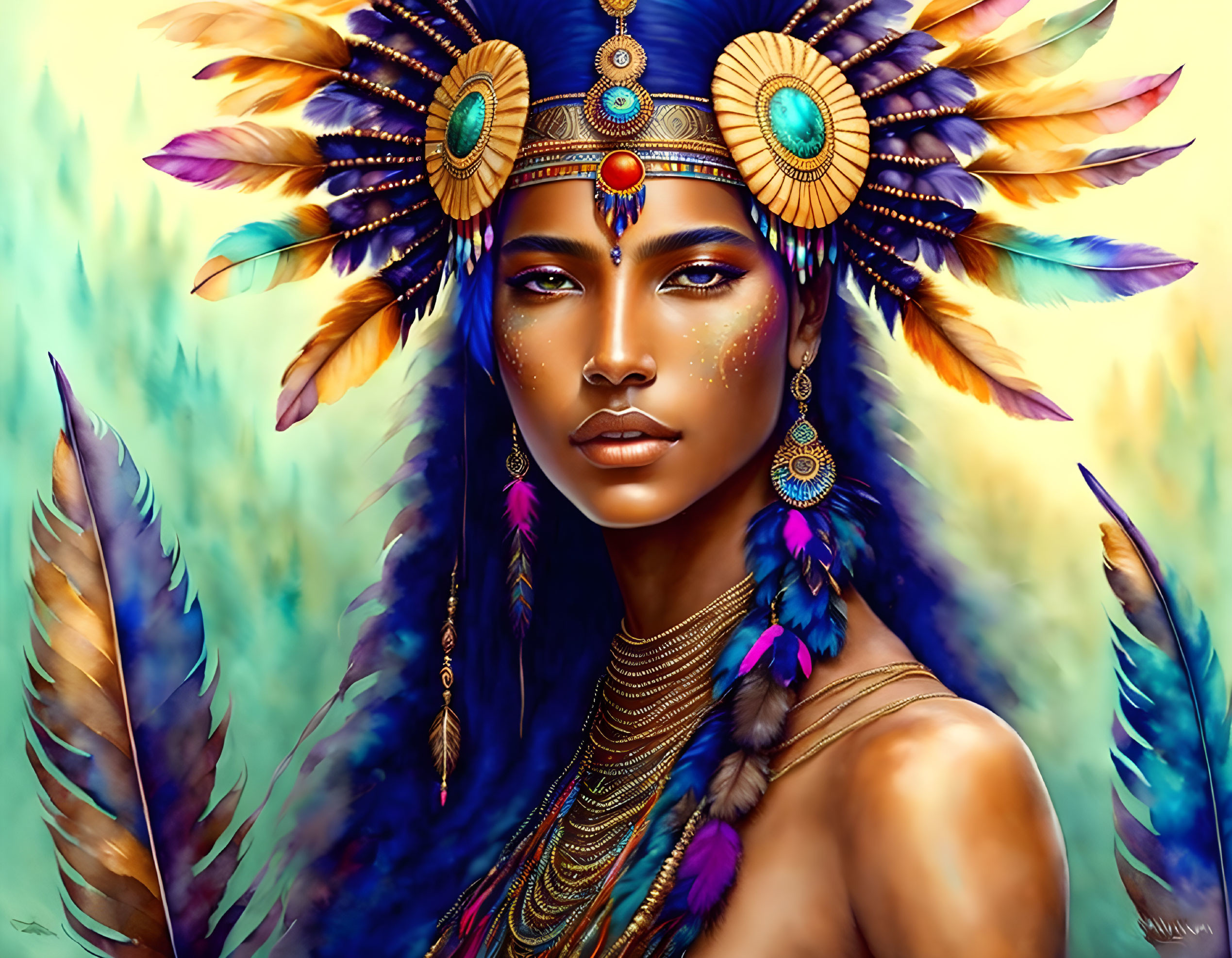 Digital artwork: Woman in Native American headdress