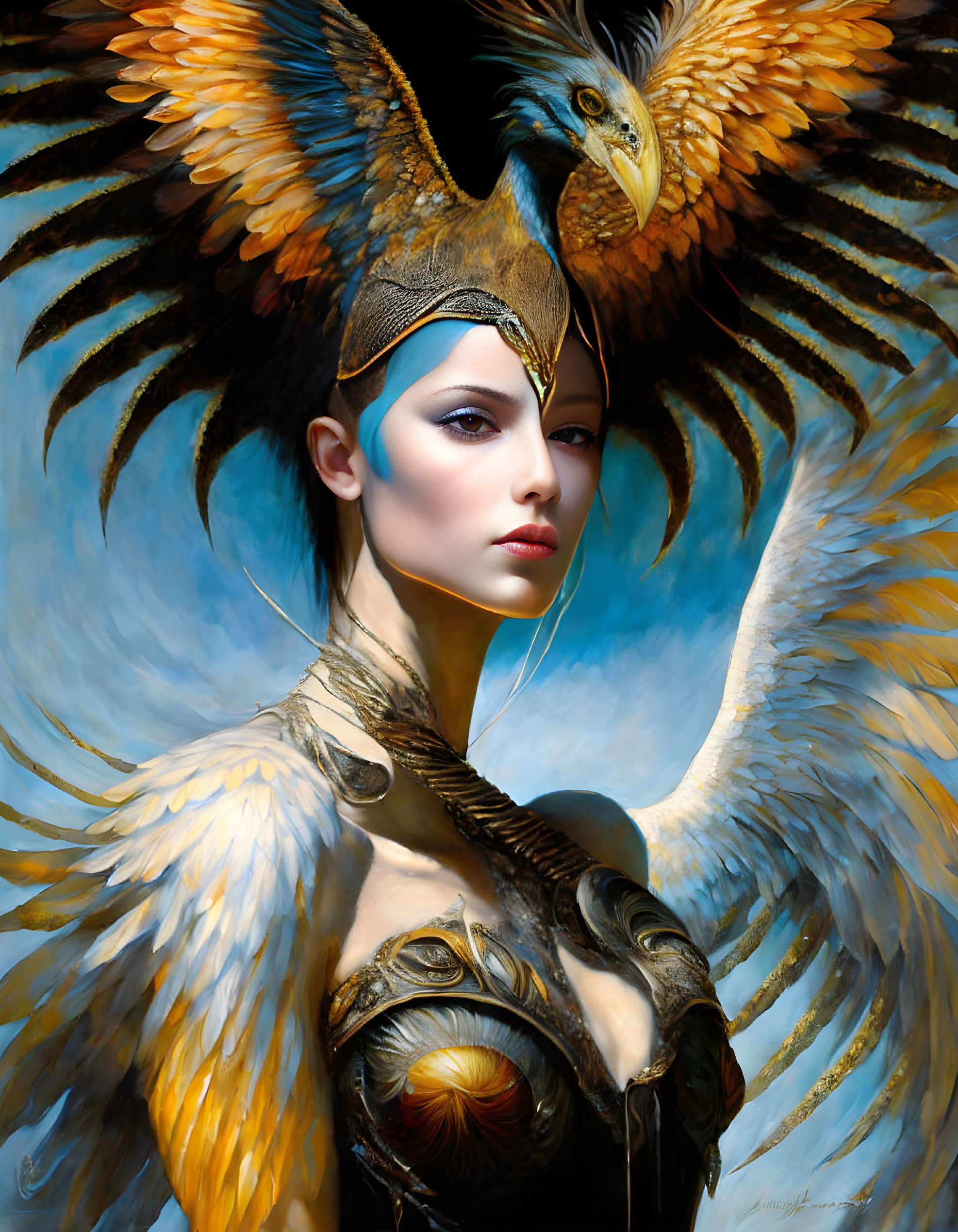 Woman in Eagle-Themed Attire with Wings and Headpiece