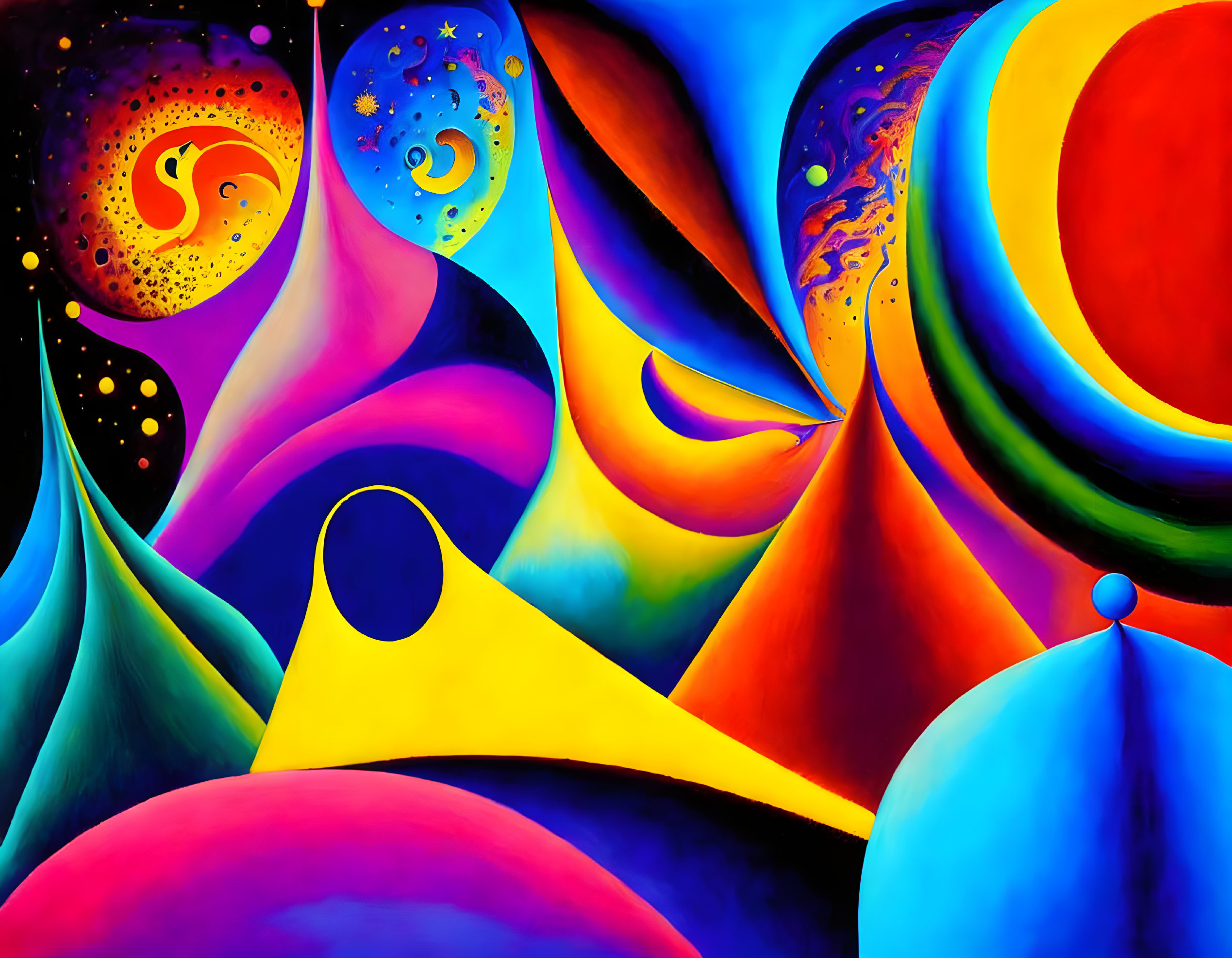 Colorful Abstract Painting with Swirling Patterns and Vivid Colors