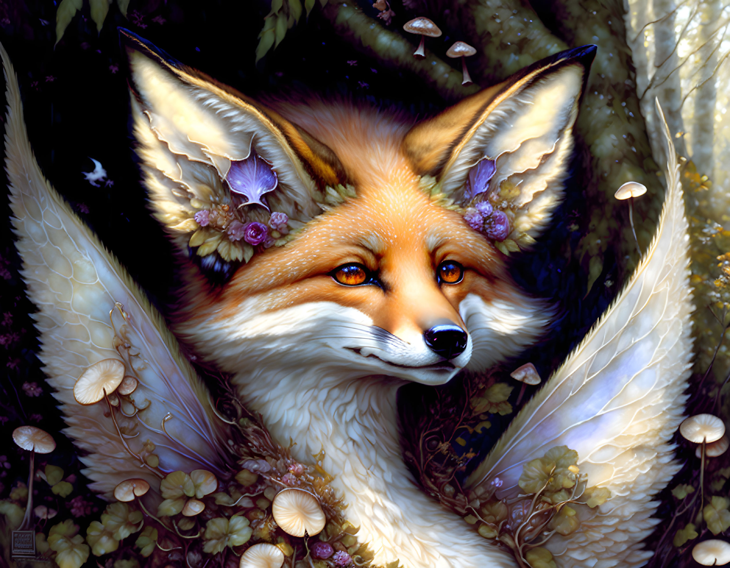 Fantastical Fox with Butterfly Wings in Forest Setting