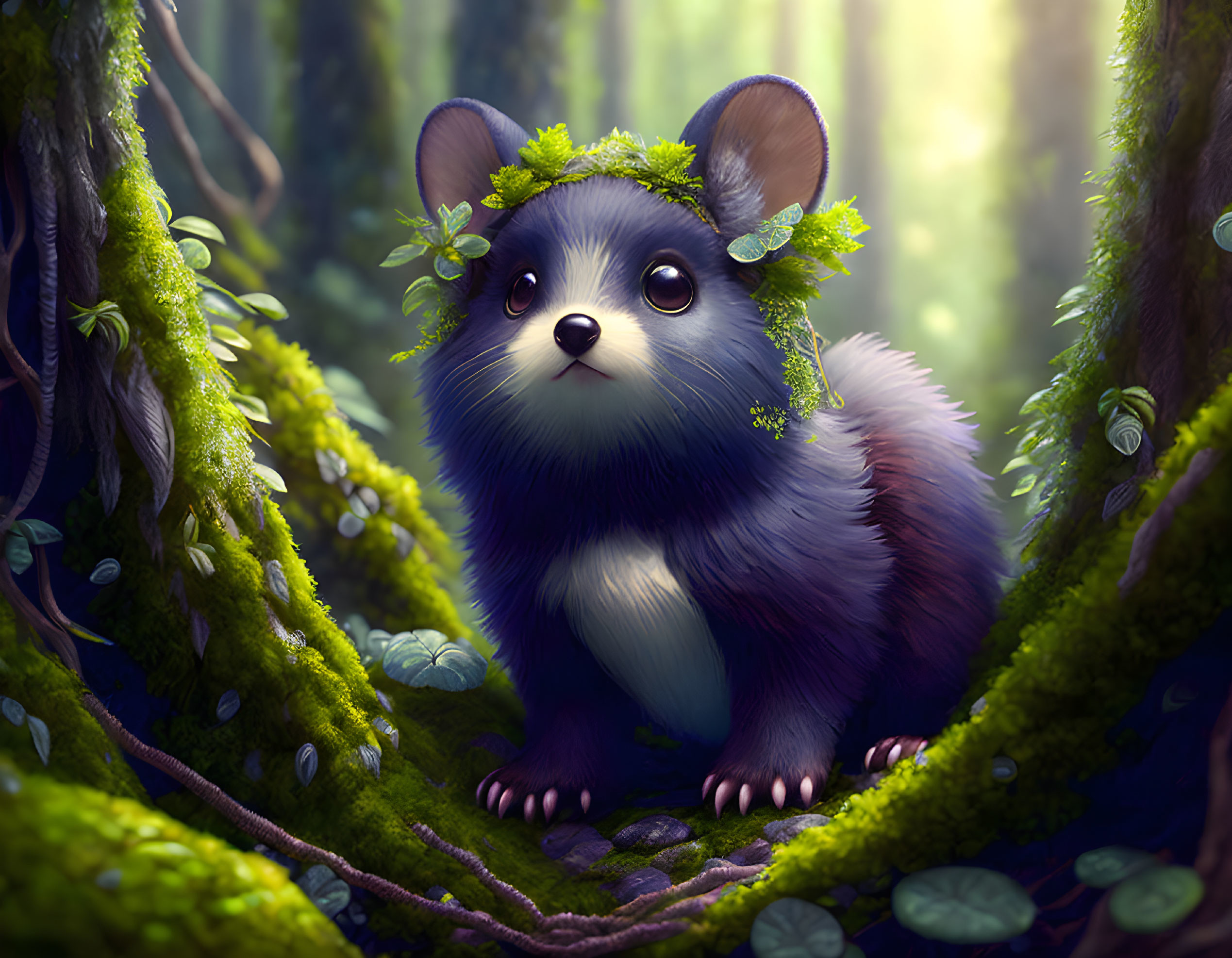 Whimsical illustration of cute rodent in forest setting