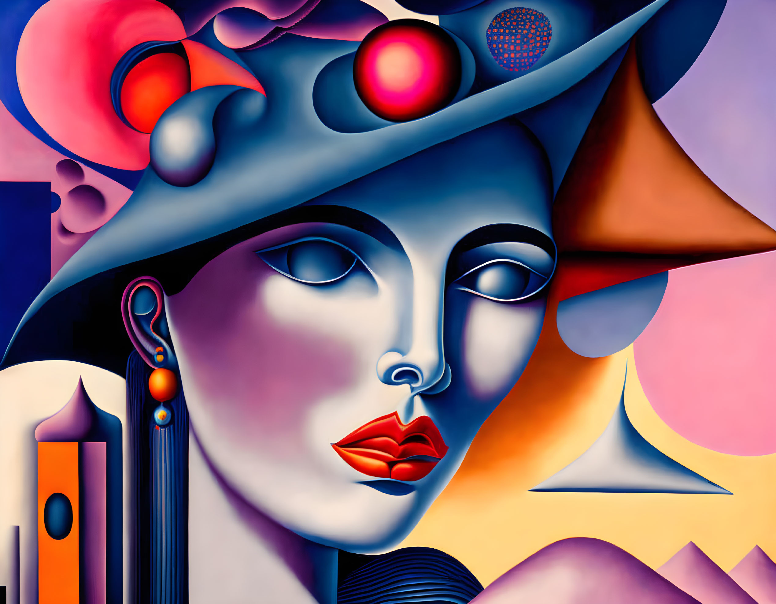 Colorful Abstract Portrait with Hat & Geometric Shapes