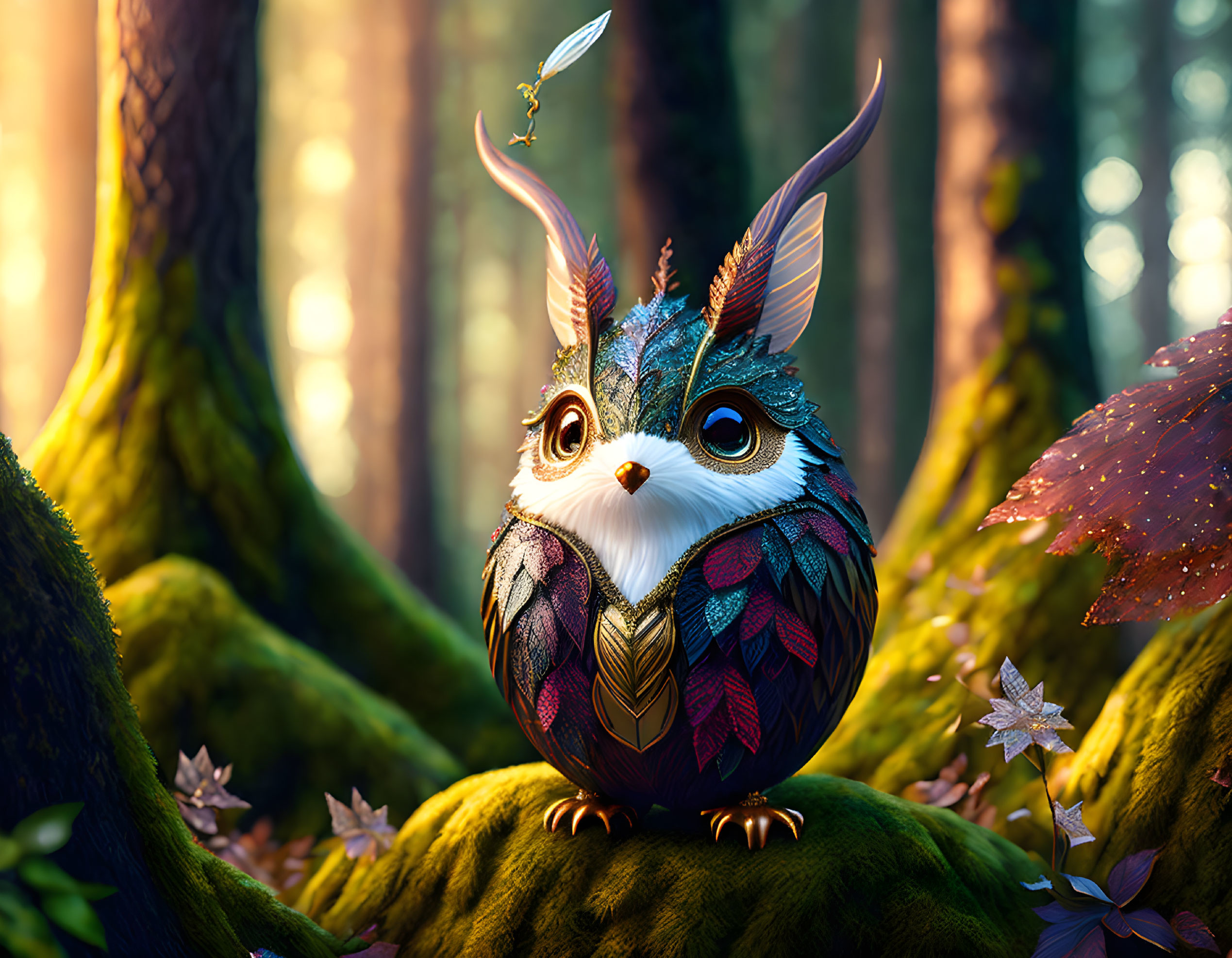 Colorful Owl Illustration in Enchanted Forest