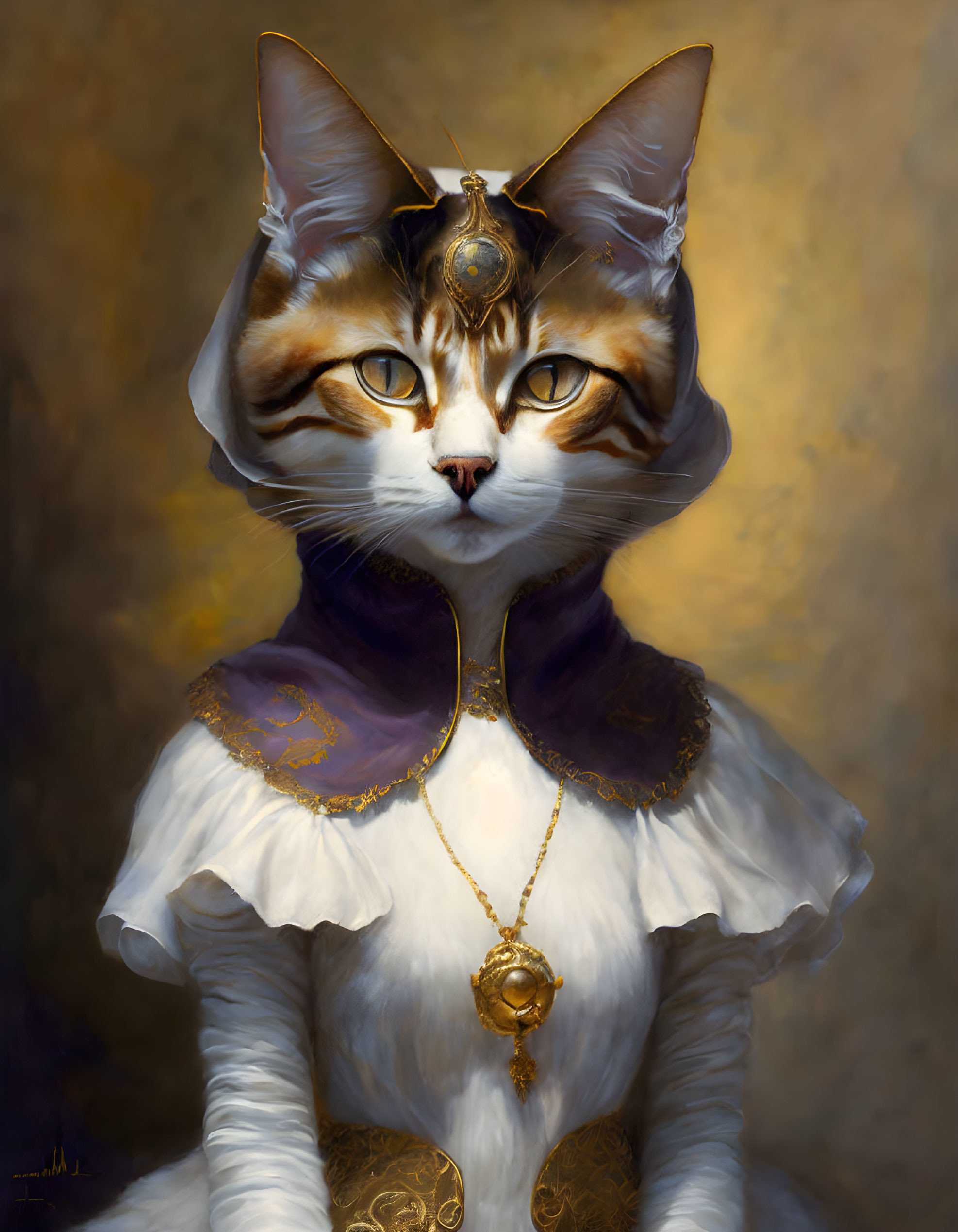 Anthropomorphic cat in regal attire digital painting